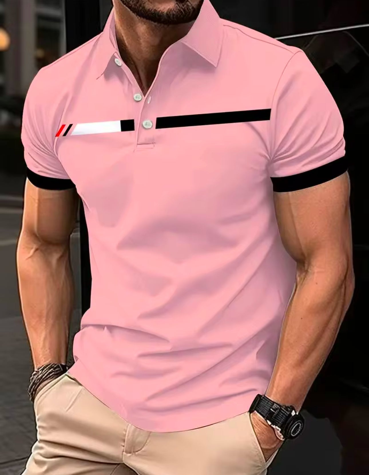 Haute qualité hommes décontracté à manches courtes
Polo imprimé 3D 100% Polyester tricoté tissu fermeture éclair conception rue loisirs mode