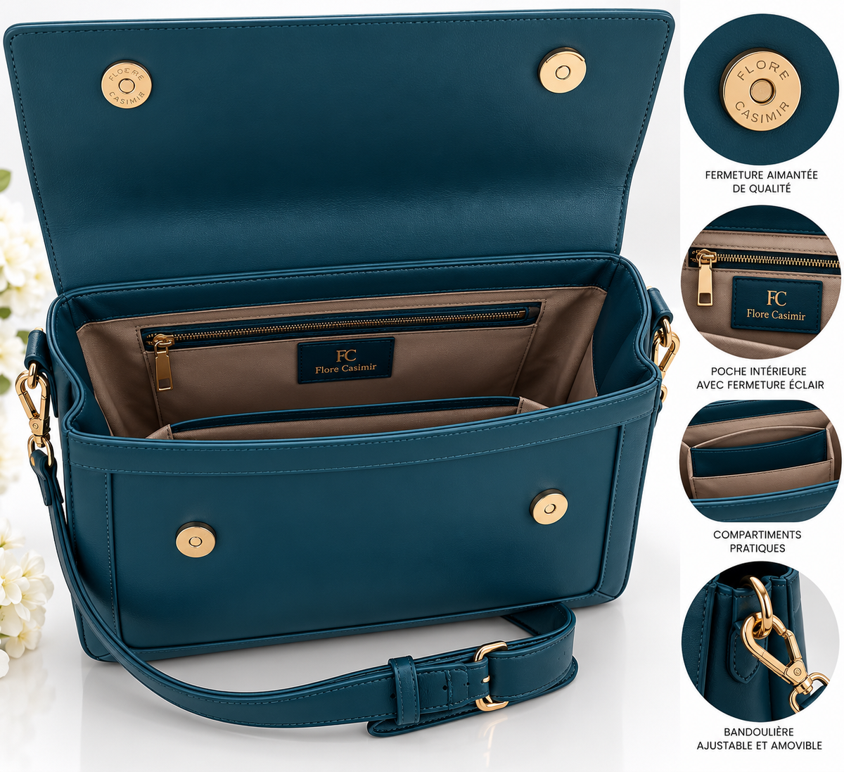 Sac à main FLORE CASIMIR cuir de veau Satiné 100% cuir