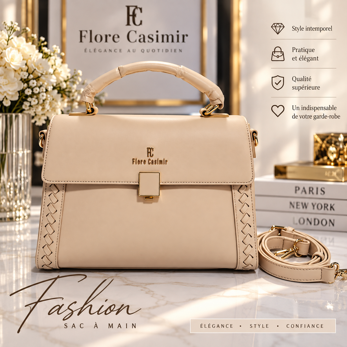 Sac à main FLORE CASIMIR cuir de veau 100%